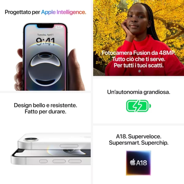 iPhone 16e 128 GB: progettato per Apple Intelligence, con chip A18, un’autonomia grandiosa, fotocamera Fusion da 48MP e display Super Retina XDR 6,1"; Nero - immagine 4
