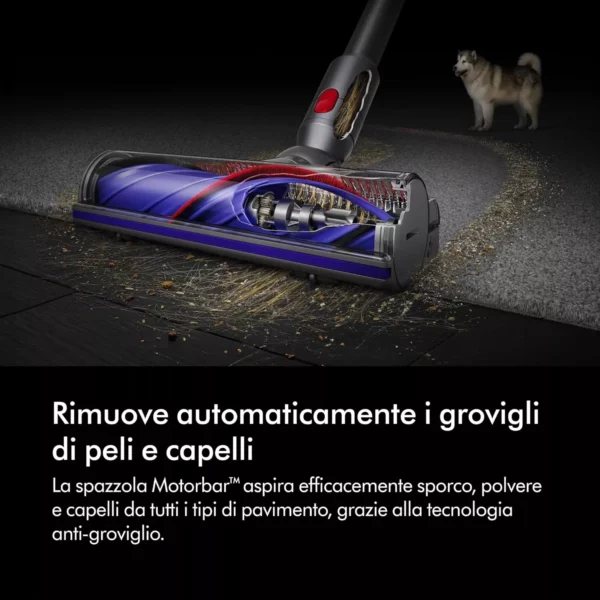Dyson V8 Absolute™ Aspirapolvere senza filo – 115 AW,40 minuti di autonomia,Spazzola Motorbar anti groviglio, Spazzola a rullo morbido,bocchetta a lancia,stazione di ricarica a muro,Argento/Giallo - immagine 2