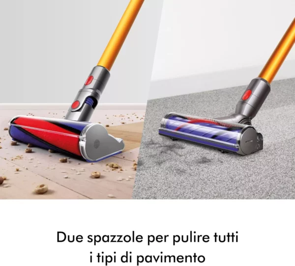 Dyson V8 Absolute™ Aspirapolvere senza filo – 115 AW,40 minuti di autonomia,Spazzola Motorbar anti groviglio, Spazzola a rullo morbido,bocchetta a lancia,stazione di ricarica a muro,Argento/Giallo - immagine 6