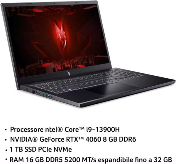 acer Nitro V 15 ANV15-51-99H6 Notebook Gaming, Processore Intel Core i9-13900H, Ram 16 GB DDR5, 1024 GB SSD, Display 15.6" FHD IPS 165 Hz LED LCD, NVIDIA GeForce RTX 4060 8 GB, Windows 11 Home - immagine 2