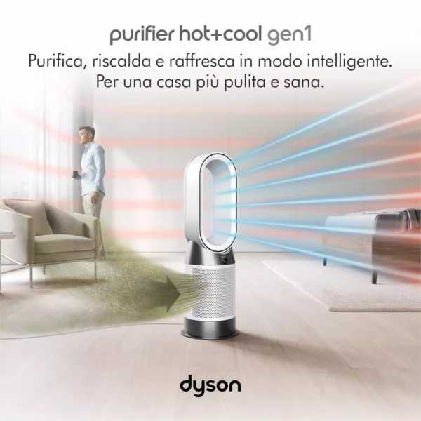Dyson Purifier Hot+Cool Gen1 HP10 – Purificatore, termoventilatore e ventilatore senza pale, 27 m², filtro HEPA 360°, modalità automatica, cattura il 99,95% delle particelle, Bianco/Argento - immagine 3