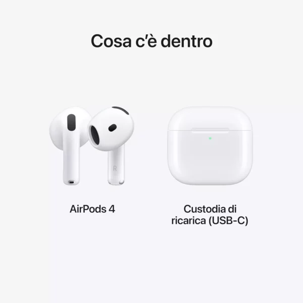 Apple AirPods 4 Auricolari wireless, Auricolari Bluetooth, Audio spaziale personalizzato, Resistenza al sudore e all’acqua, Custodia di ricarica USB-C, Chip H2, Fino a 24 ore di autonomia - immagine 6
